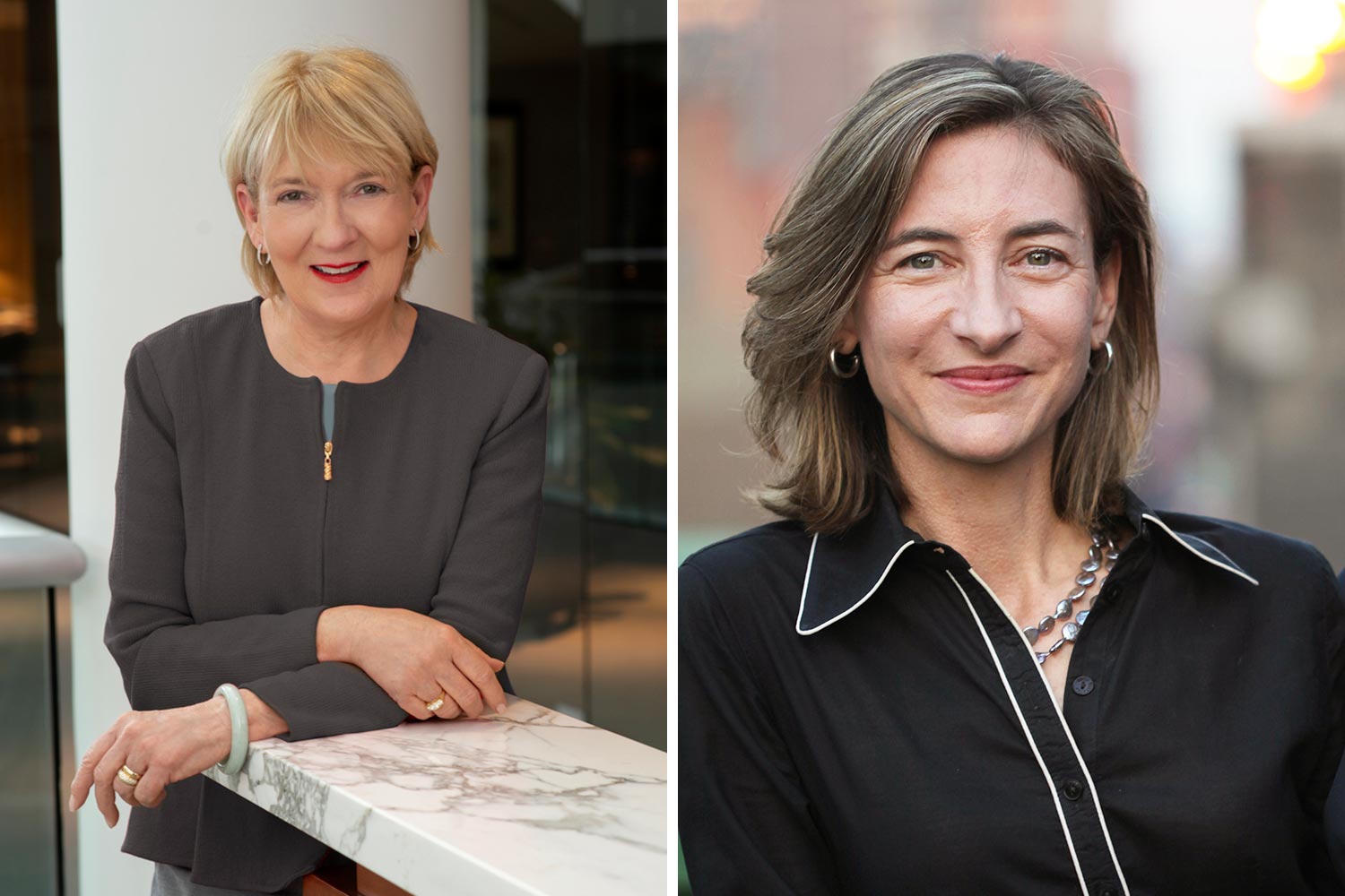<p>UVA’s 2020 Distinguished Alumnae both graduated in 1979, Nancy Howell Agee from the School of Nursing and Marion Weiss from the School of Architecture. Photos Courtesy of Carilion Clinic and WEISS/MANFREDI.</p>
