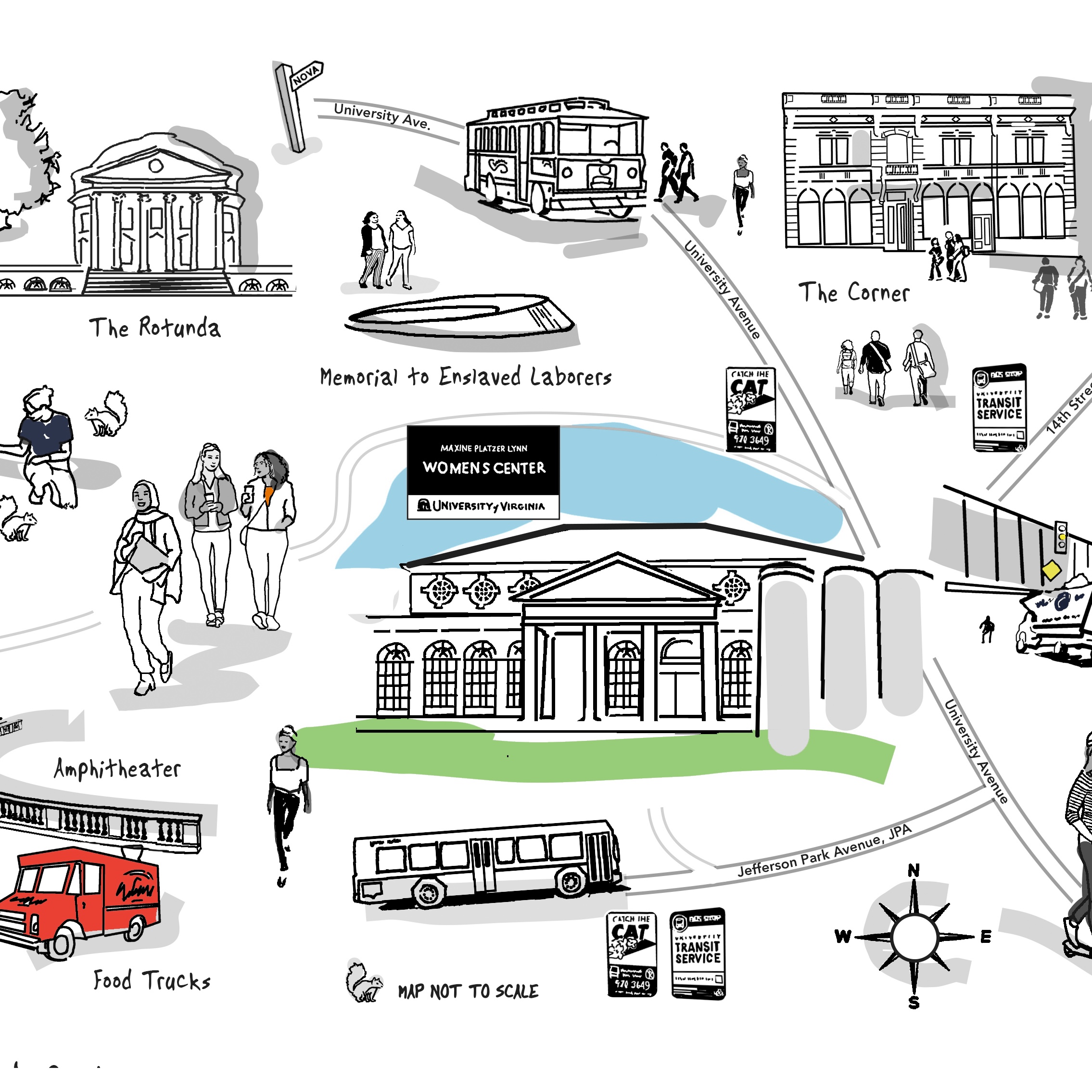 illustration of Women's Center location within UVA Central Grounds