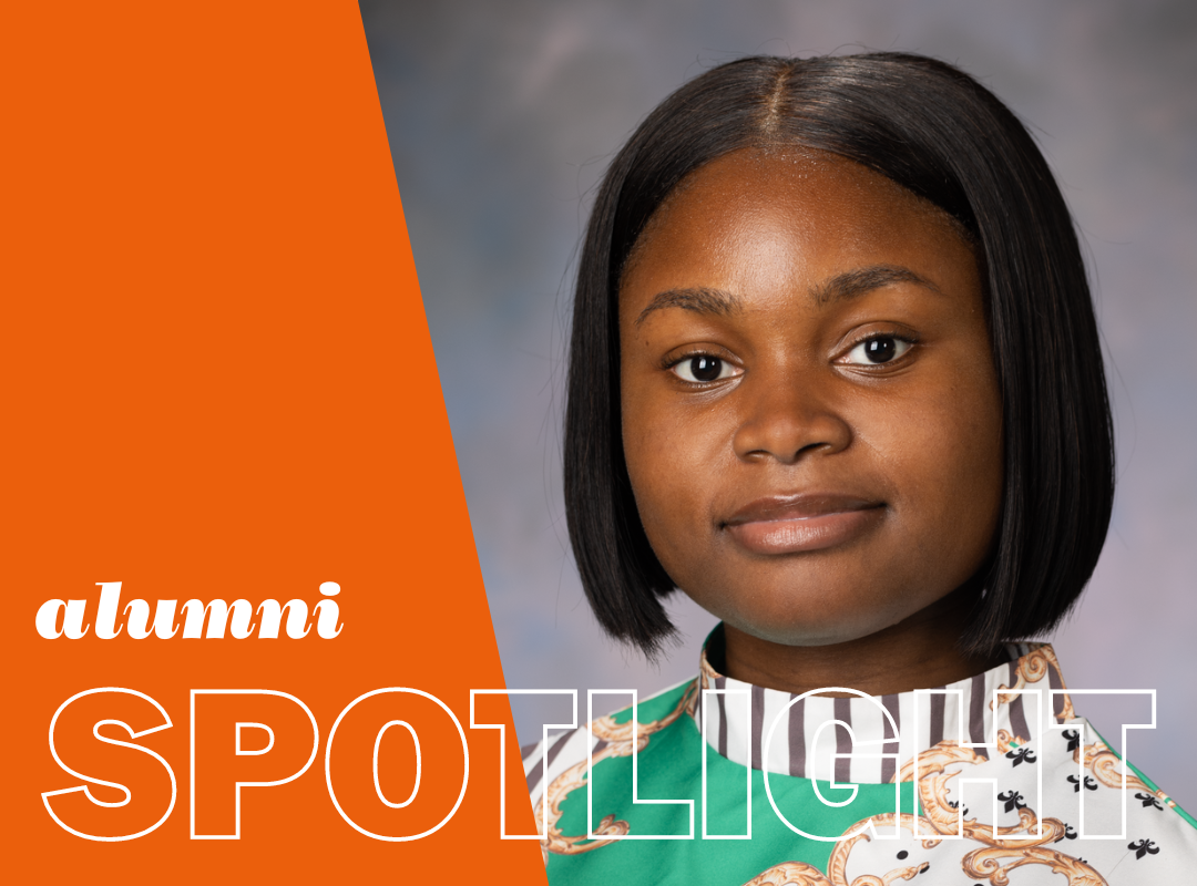 headshot of Chenelle with overlay text reading "alumni spotlight"