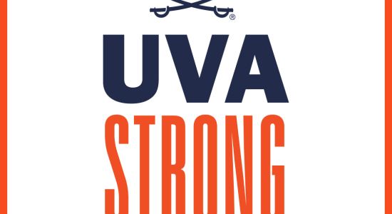 Square with orange outline and white background. Uva sabre logo above text, "U-V-A Strong, 1. 15. 41."