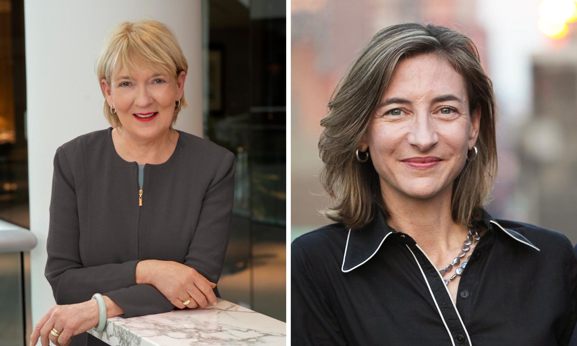 <p>UVA’s 2020 Distinguished Alumnae both graduated in 1979, Nancy Howell Agee from the School of Nursing and Marion Weiss from the School of Architecture. Photos Courtesy of Carilion Clinic and WEISS/MANFREDI.</p>
